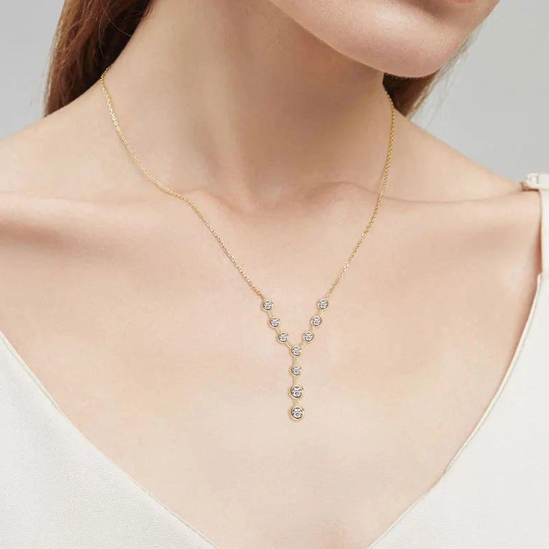 4mm&3mm Moissanite Pendent Necklace 925 Sterling Silver Fashion Sexy Y-Shaped Necklaces for Women 2025 Party Jewelry Gift
