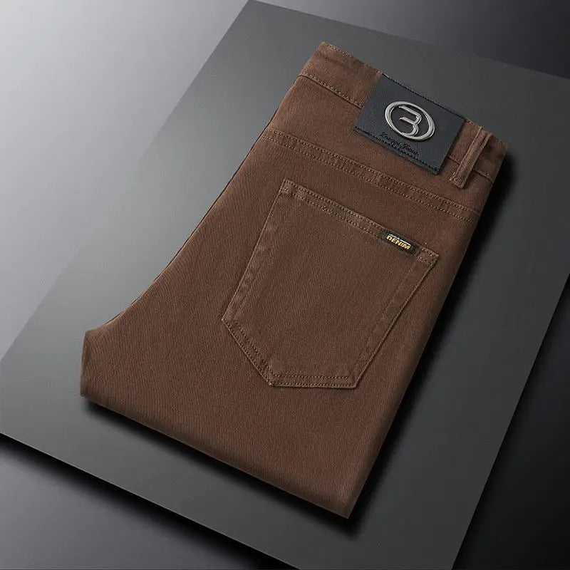 2026 Autumn Winter New Trendy Classic Jeans Male Solid Color Washed Straight Denim Pants Wide Leg Business Casual Stretchy Jeans