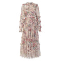 Women's Tide Long Sleeve Skirts Floral Organza Pleated