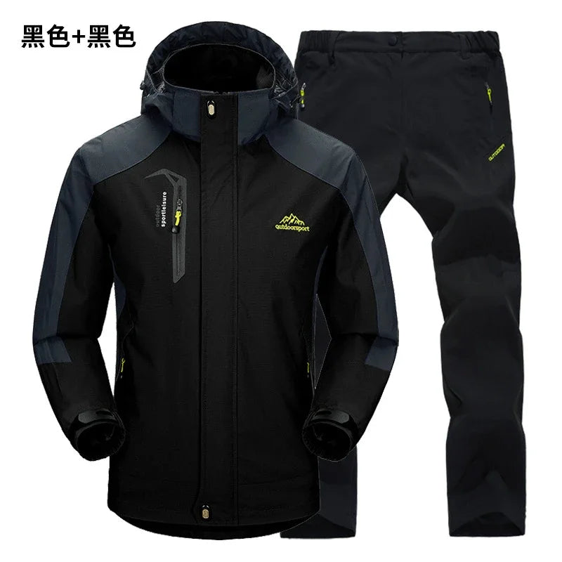 Outdoor Jacket Pants Sets Men Fleece Thermal Waterproof Windproof Hooded Jackets Hiking Military Trip Mountain Camping Clothes