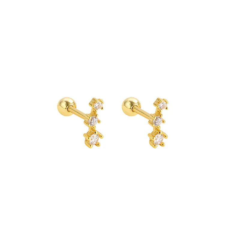 925 Sterling Silver Fashion Simple Golden Flower Beads Small Stud Earrings for Women Teen Piercing Jewelry Accessories