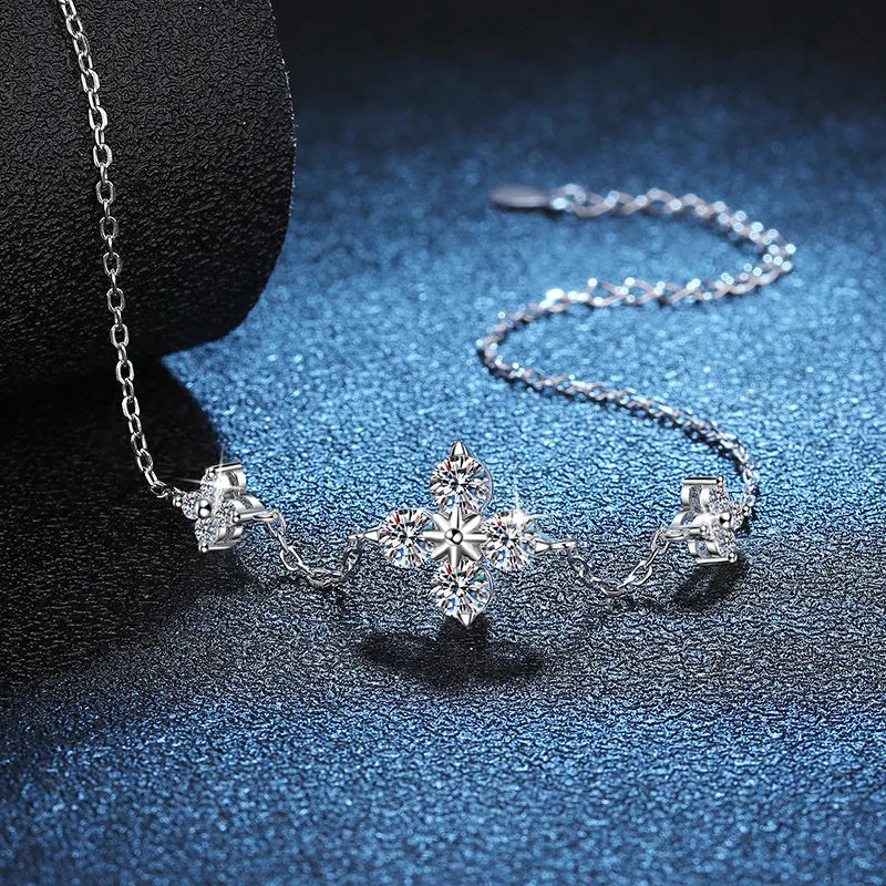 Clover GRA Certified 2cttw D Color Moissanite Bracelet for Women Girl 925 Silver Pass Diamond Test Hand Link Bracelets Gift
