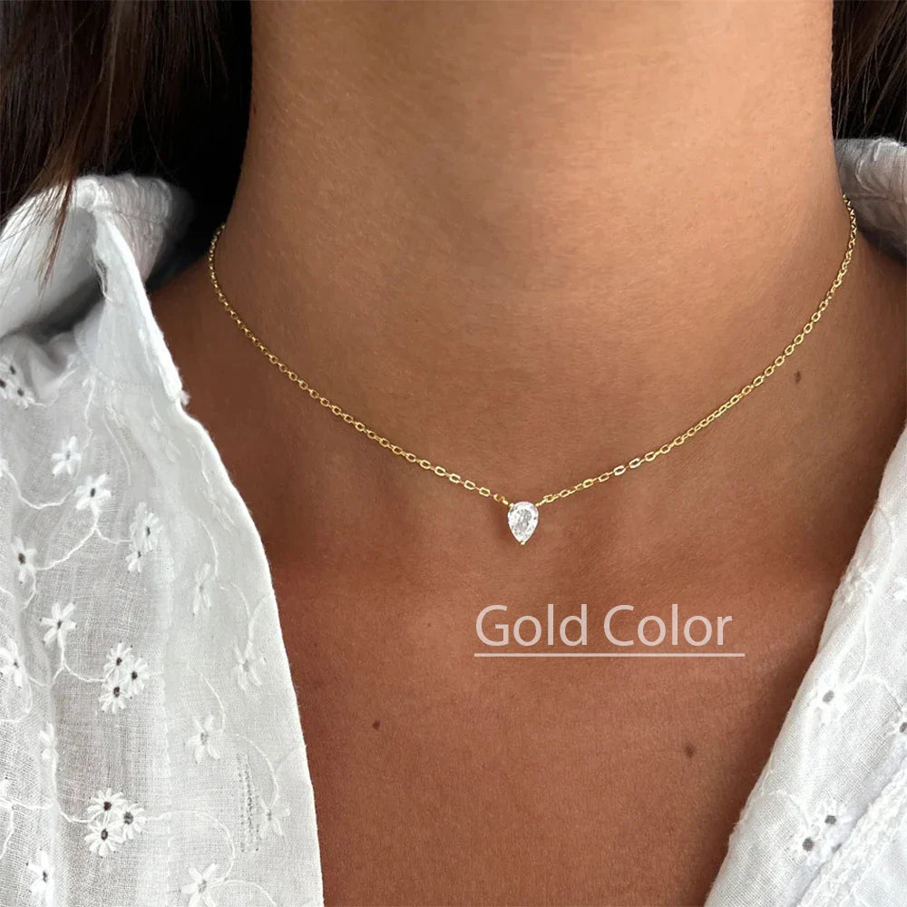with Certificate 1/2/3/4carat Teardrop Moissanite Pendant Necklace S925 Silver Pear Cut Solitaire Diamond Neck Chain for Women