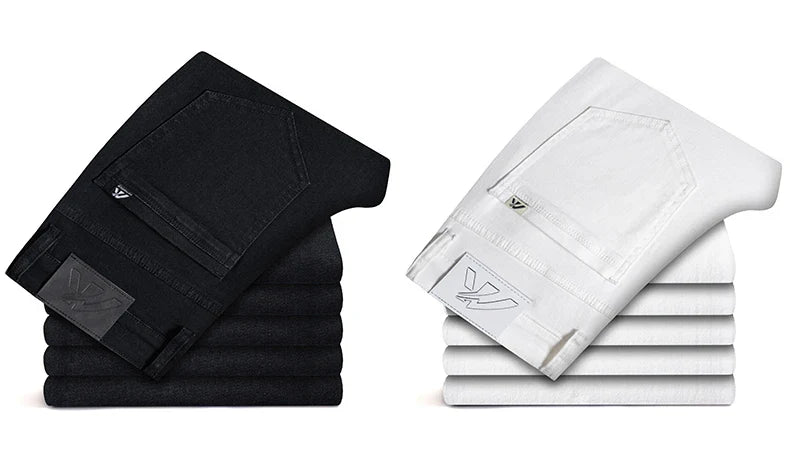 2026 Men White Jeans Fashion Casual Classic Style Slim Fit Soft Trousers Male Brand Advanced Stretch Pants