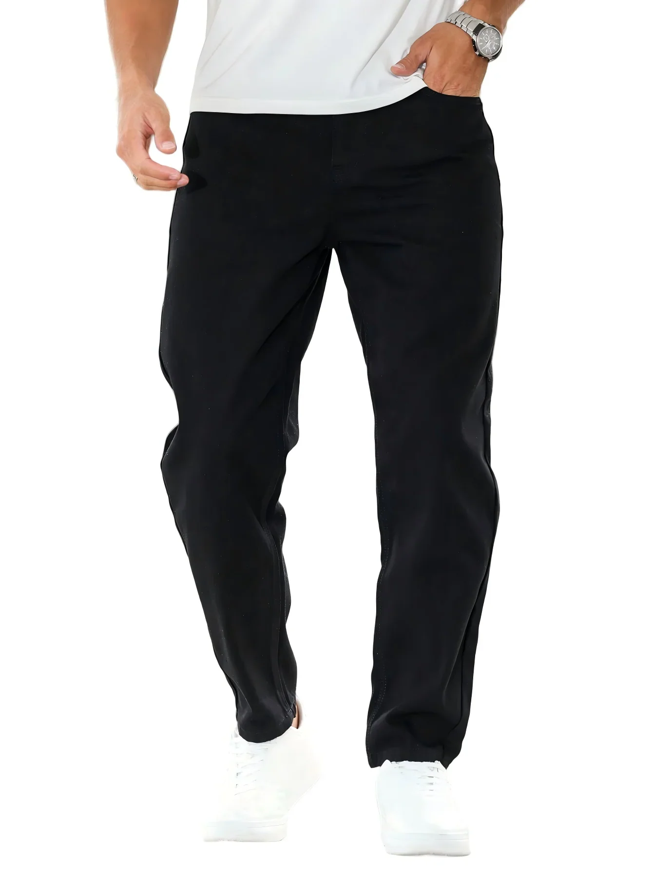 Men's black casual pants, loose, comfortable and versatile trousers, suitable for daily commute, sports and fashion.