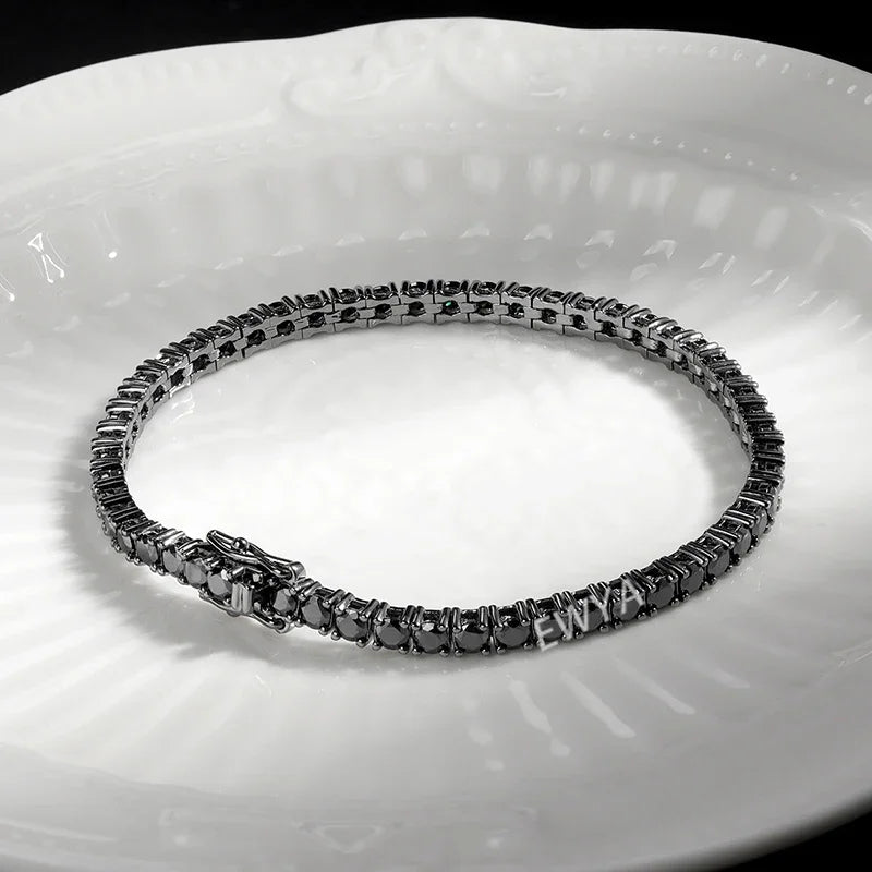 3mm 0.1CT Gradient Color Black Grey White Moissanite Diamond Tennis Bracelet for Men Women Unisex 925 Silver Link Bracelets