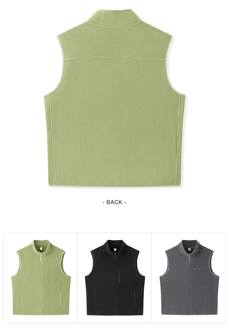 Vest Men Anti-Static Fleece Coat New Autumn 2024 Warm Collar Lining Solid Color Versatile Top