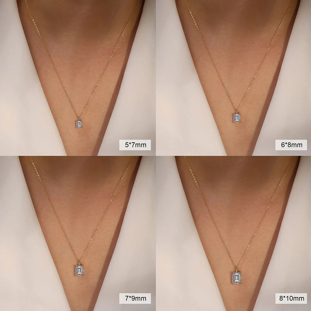 Soild 925 Sterling Silver Square Pendant Necklace with 8A Cubic Zirconia Lovers Jewelry Gift 45cm Neck Chain LZN27