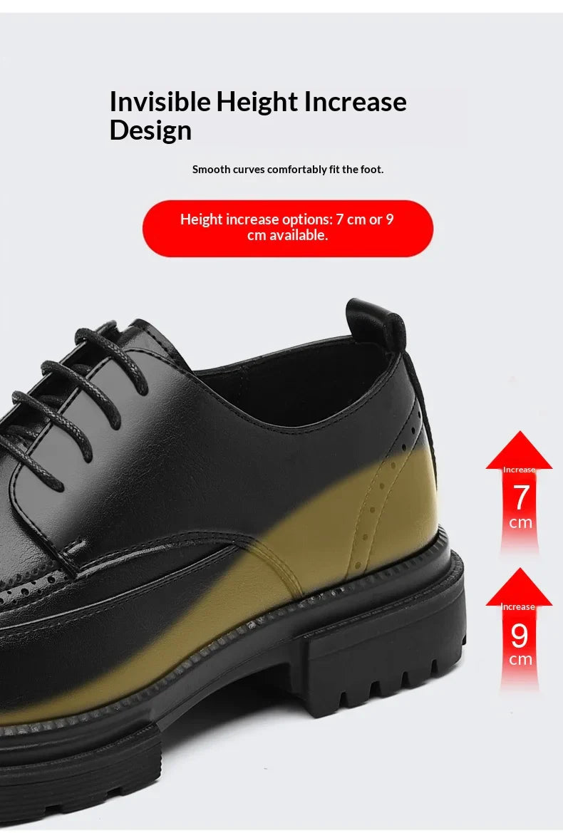 Big Size Men Height Increaseing Dress Brogue Shoes Gentleman Suit Elevator Shoes Oxford Invisible Heel 4/7/9CM Wedding Man Shoes