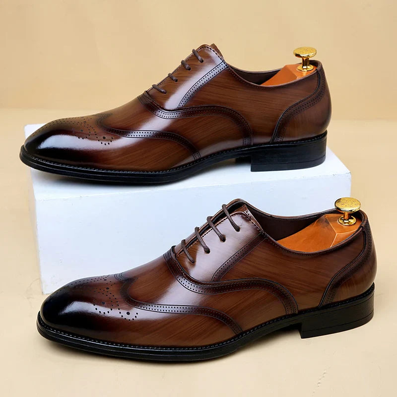 Luxury Brand Men's Glossy Leather Shoes Classic Brogue Shoes Lace Up Men's Office High-quality Business Shoes Big Size：38-48