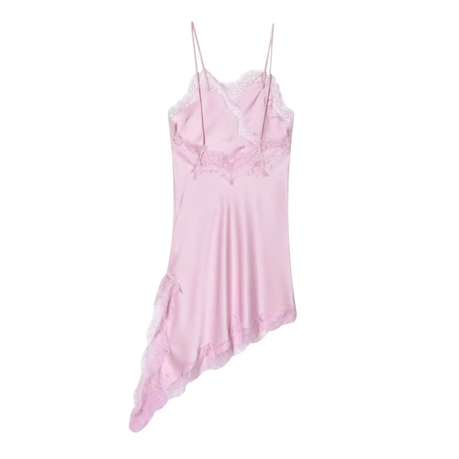 Summer Women Fashion Asymmetry Lace Decorate Dress Female Sexy Sleeveless Backless Halter Neck Collar Beach Party Dress