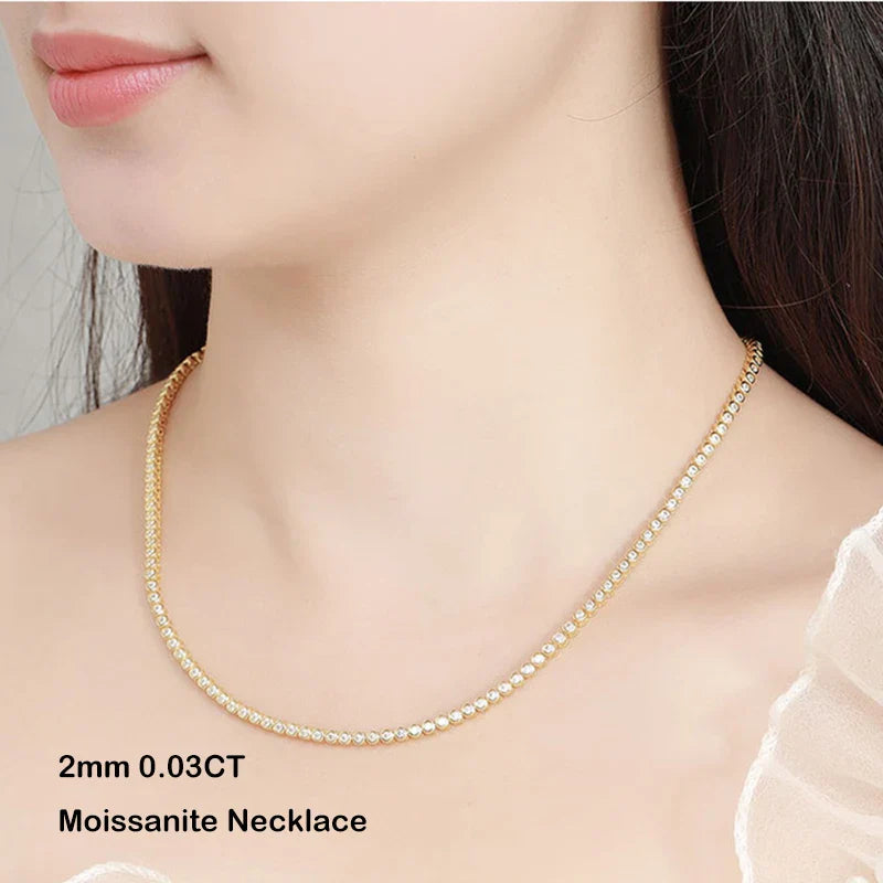 Luxury Bubble 2/3mm D Color Full Moissanite Tennis Necklace for Women S925 Silver Plated 18K Diamond Neck Chain Necklaces