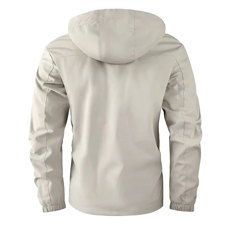 Spring And Autumn New Men's Windbreaker Outdoor Soft Shell Windproof Waterproof Jacket Long-Sleeved Hooded Solid Color Jacket