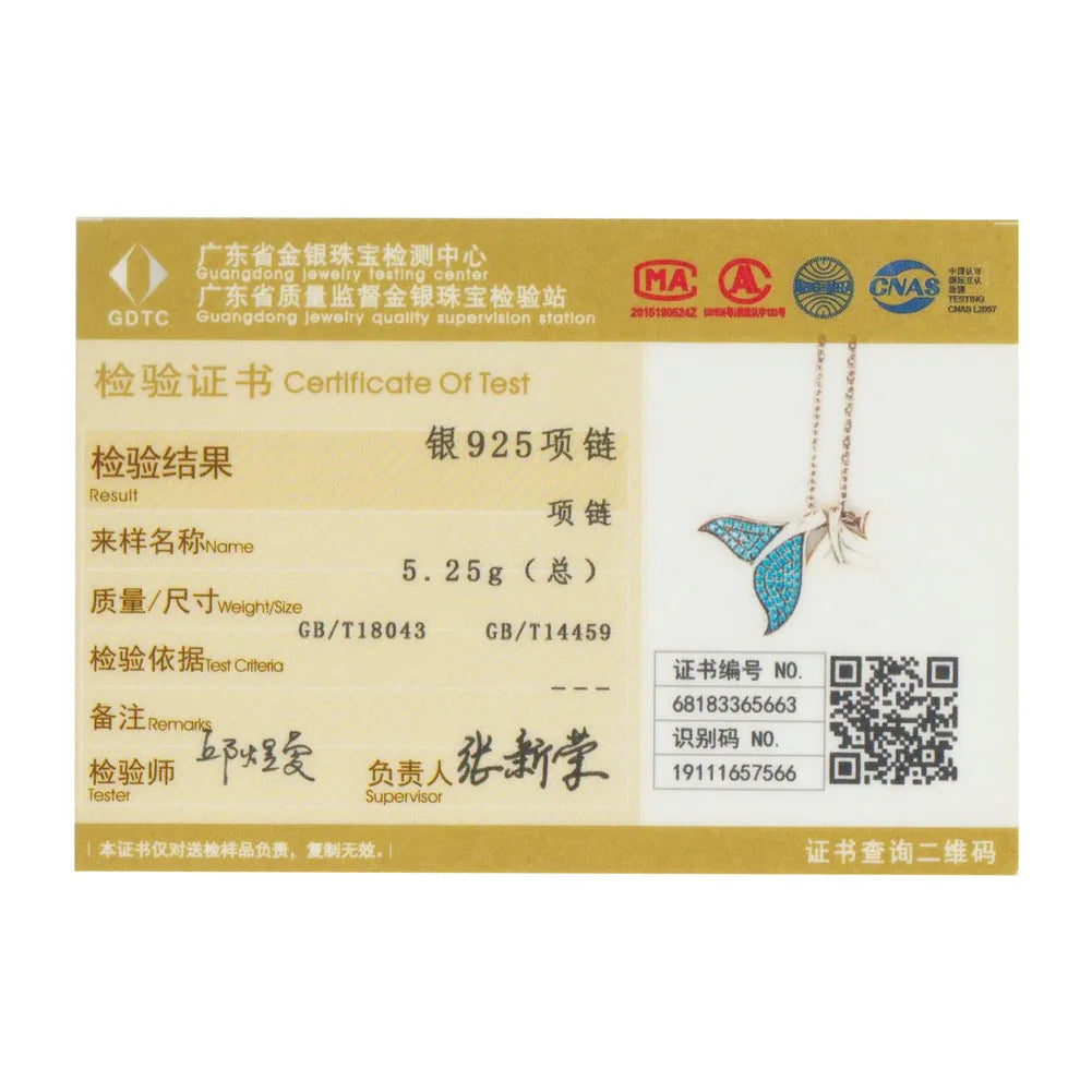 925 Sterling Silver Blue Mermaid Tail Pendant Necklace Quality Shell Pearl Bead Women Fine Jewelry Wedding Gift 17.32''