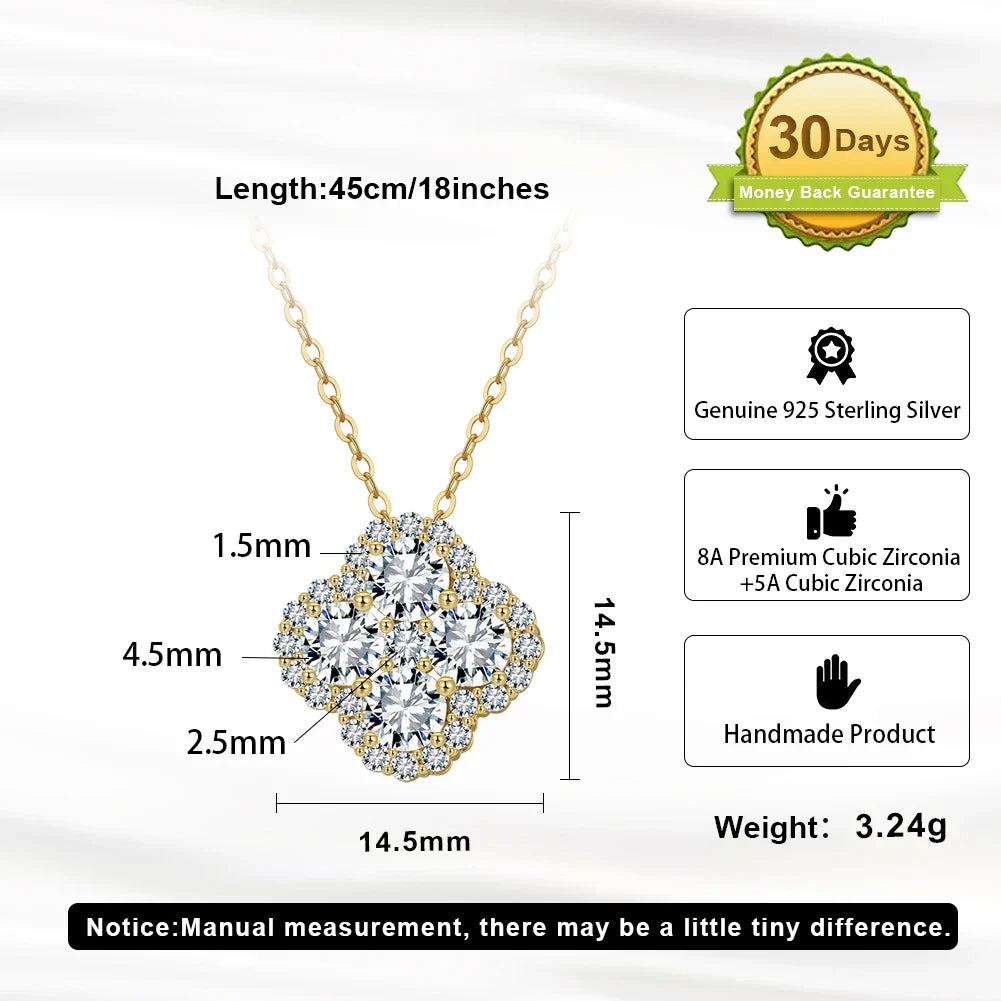 Exquisite 925 Silver 8A Premium Zircon Pendant Necklace for Women Lucky Four-leaf Clover Wedding Jewelry LZN28
