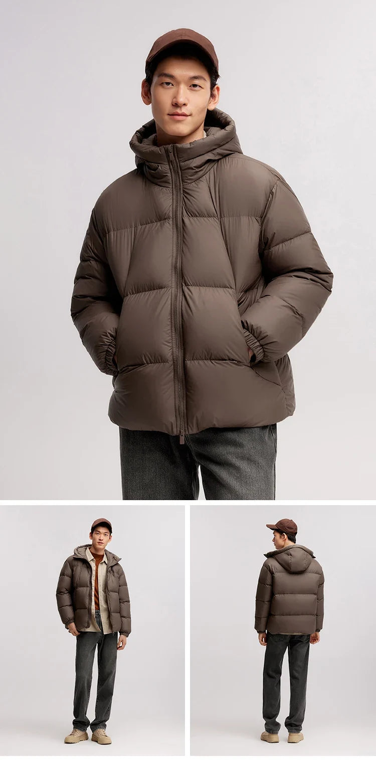 Down Jacket Men 2024 Winter New Thermal Three-Proof Couple Hooded Outerwear Solid Color Versatile Down Jacket