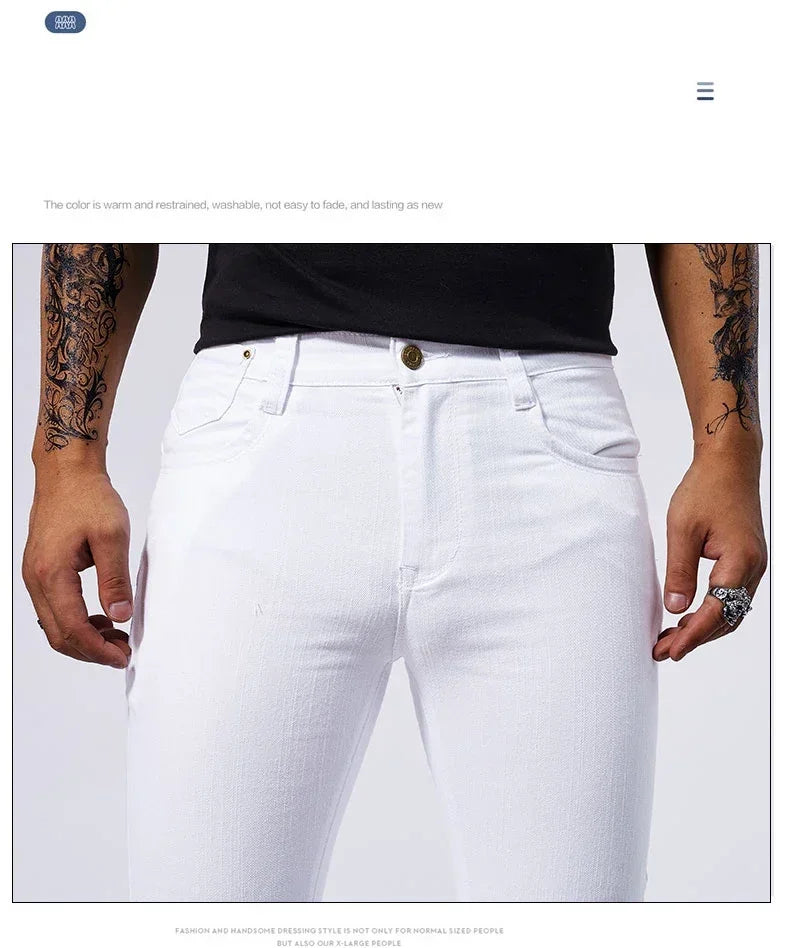 Men's White Casual Jeans New Denim Pants Comfortable Fashion Stretch Slim Fit Straight Trousers Male Clothing Streetwear Jeans