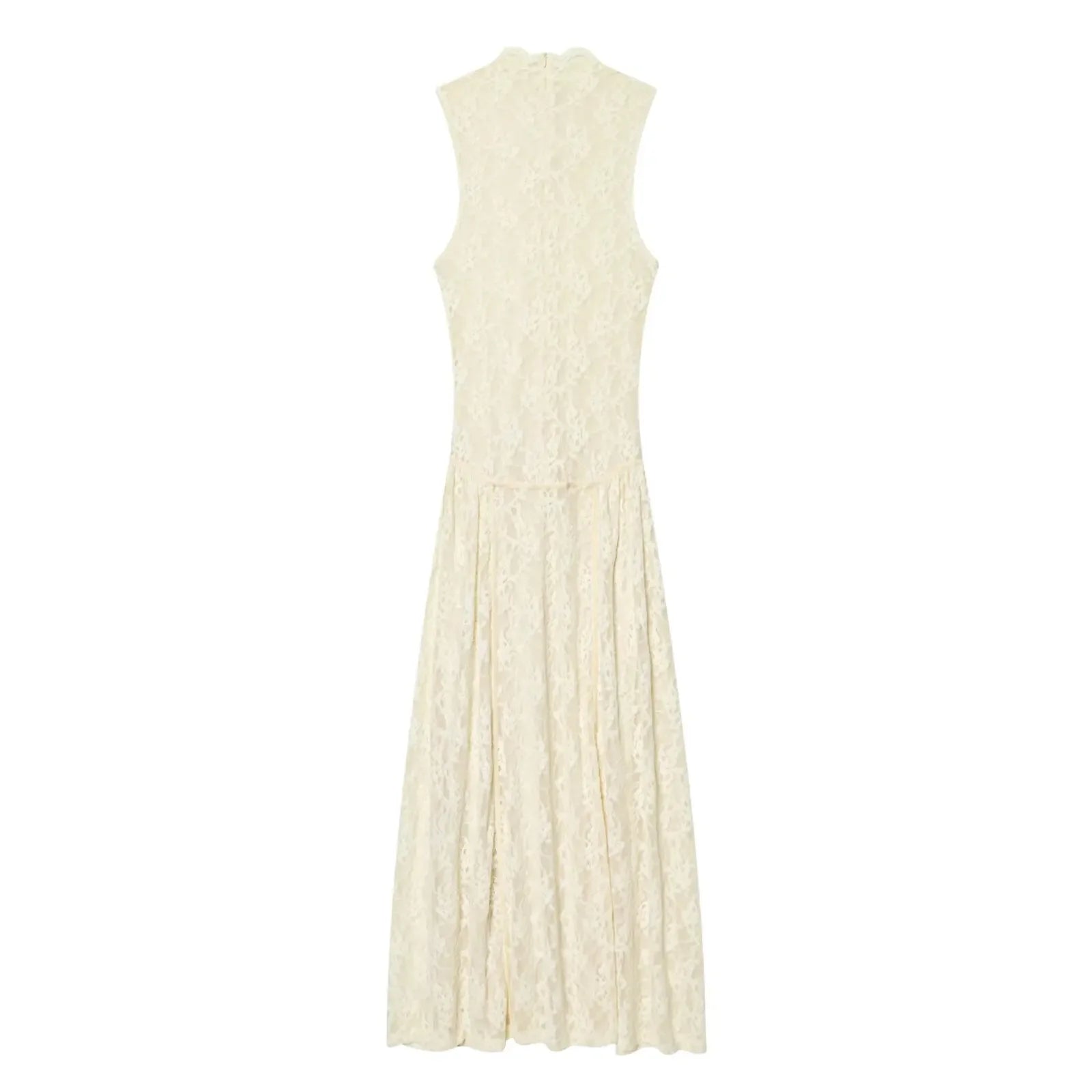 HH Women's Spring Summer Stylish Off‑White High Neck Lace Sleeveless Dress Female Elegant Temperament Zipper Long Party Dress