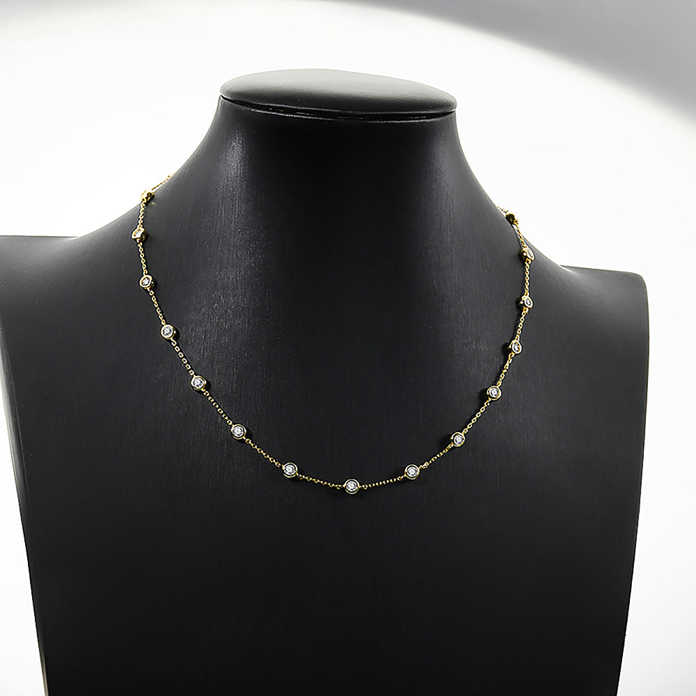 3mm D Color Full Moissanite Tennis Necklace with Certificate 925 Sterling Silver Bezel Set Bubble Round Cut Diamond Neck Chain