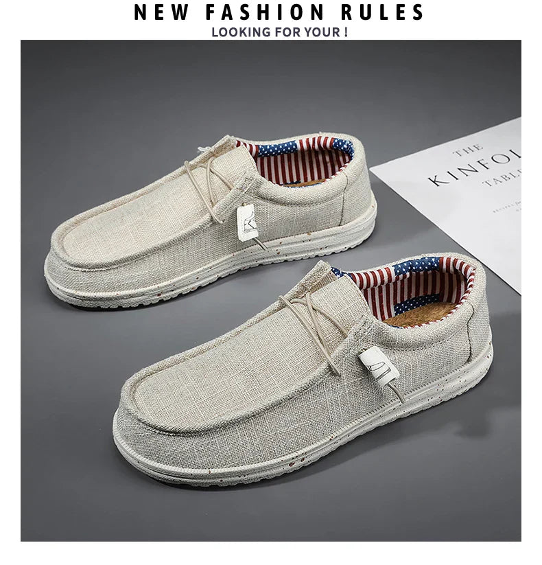 Men Casual Canvas Shoes Mens Loafers Breathable Slip on Flats Male Vulcanized Shoes Driving Shoes Plus Size 47 Walking Sneakers