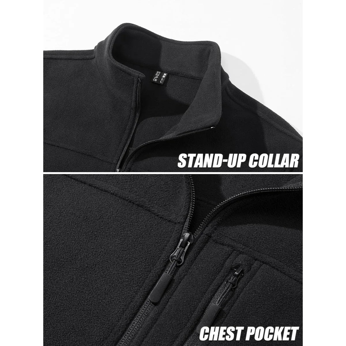 Men's Thermal Warm Fleece Jacket Stand Collar Full Zip Windbreaker Multiple-pockets Outerwear Working Hiking Coat