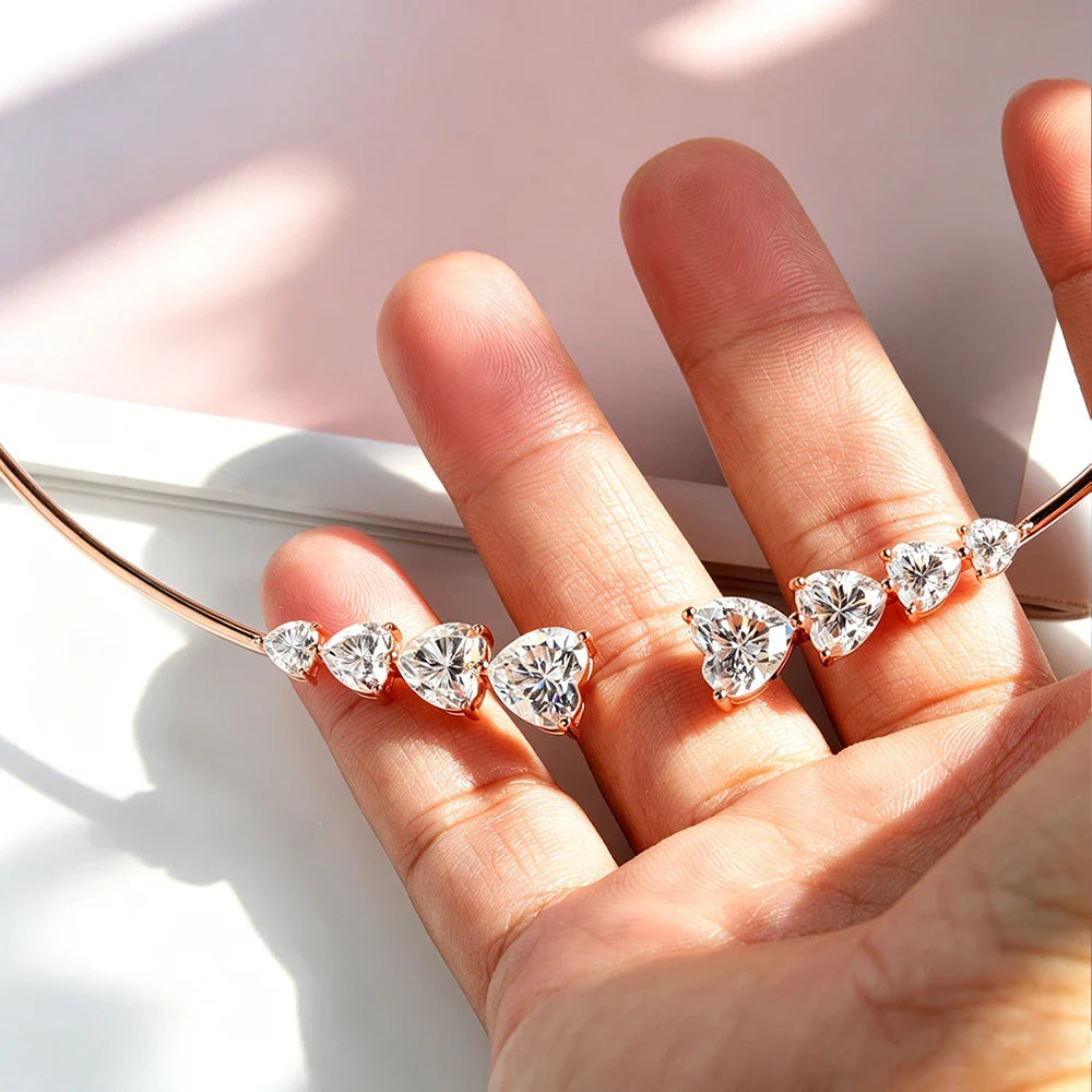 Luxury Round Bezel Bubble Moissanite Open Choker Neck Chain for Women S925 Silver 4-Stone Diamond Cuff Collar Necklace Gift