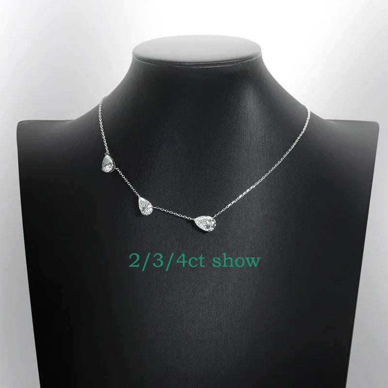 Gradient Moissanite Necklace for Women 3 Gems Pear Cut Certified Luxury Pendant Lab Diamond Jewelry Sterling Silver 925