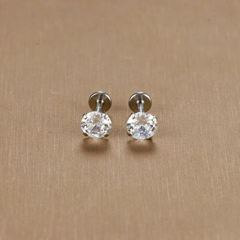 2PC Labret Tragus Stud Earrings 16G Surgical Stainless Steel CZ Crystal  Monroe Helix Cartialge Conch Medusa Lip Body Piercing