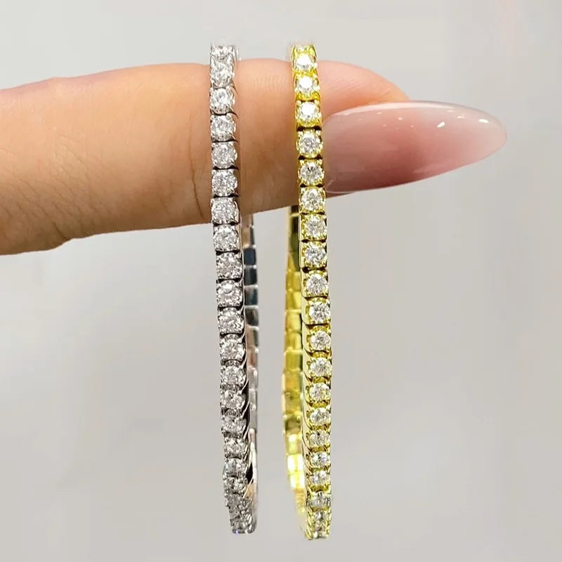 2.5/3mm Moissanite Tennis Bracelets Elastic Bangle Plated 18K Gold for Women Certified Lab Diamond Hand Chain Fine Jewelry
