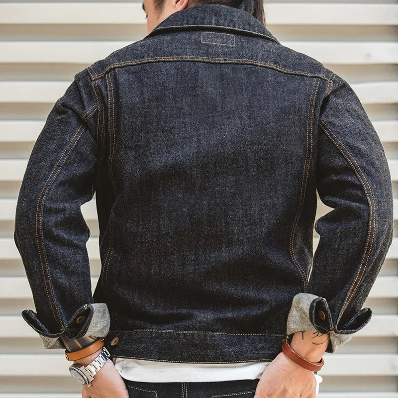 Men's Denim Jacket Washed Vintage Jean Jacket Type III Trucker Jacket Cotton Slim Fit Workwear Outerwear Autumn Dark Blue
