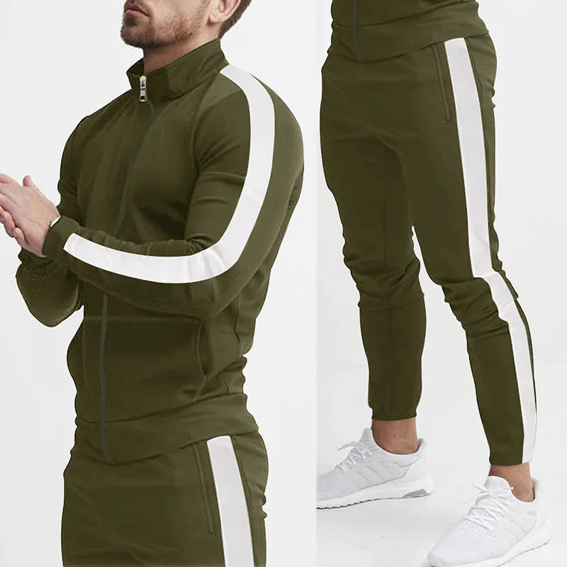 2025 autumn and winter new casual men's sports suits, color matching men's clothing, casual suits hooded trendy sports