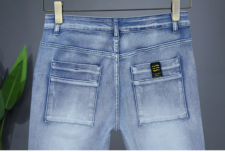 Men's Straight Casual Denim Shorts Simple Solid Color Slim Jeans Comfortable Breathable Bermuda Short Pants Summer