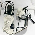 Elegant White Flower Decoration Heeled Sandals for Women Sexy Open Toe Ankle Strap Designer Shoes Fashion Wedding Bridal Shoes