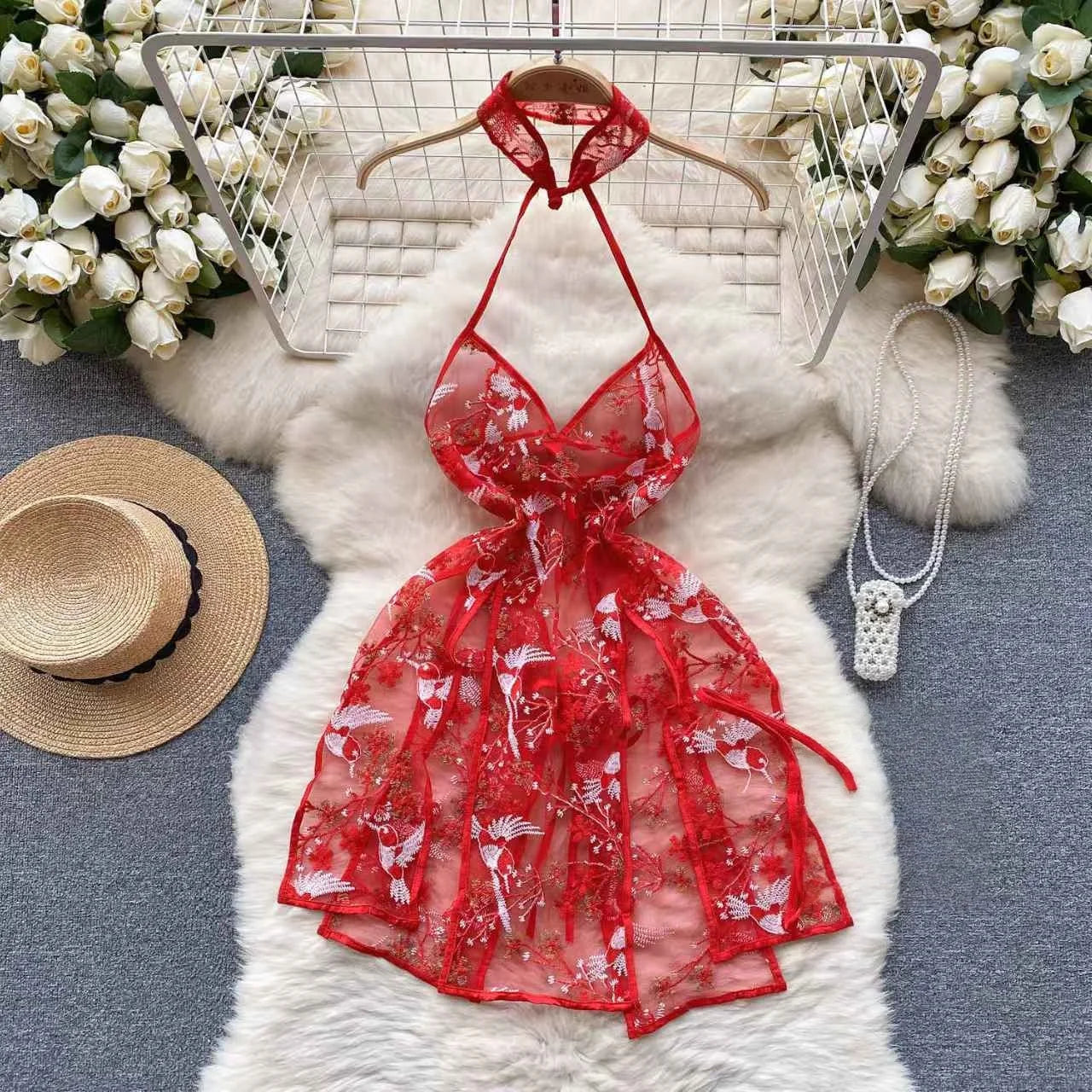 Woman Plus Size Sexy V-Neck Strap Dress Lace Trim Slim Short Dress Women Fashion Comfortable Dress Party Hotsweet