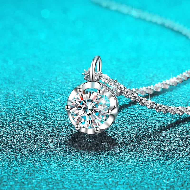 1CT 2CT Certified D Color Moissanite Necklace for Women Sparkling Lab Diamond Pendant Chain S925 Sterling Silver Jewelry