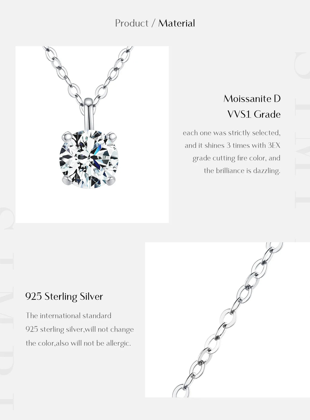 1CT Prong Setting Moissanite Necklace D color VVS1 Lab Diamond Pendant For Women 925 Sterling Silver Wedding Jewelry