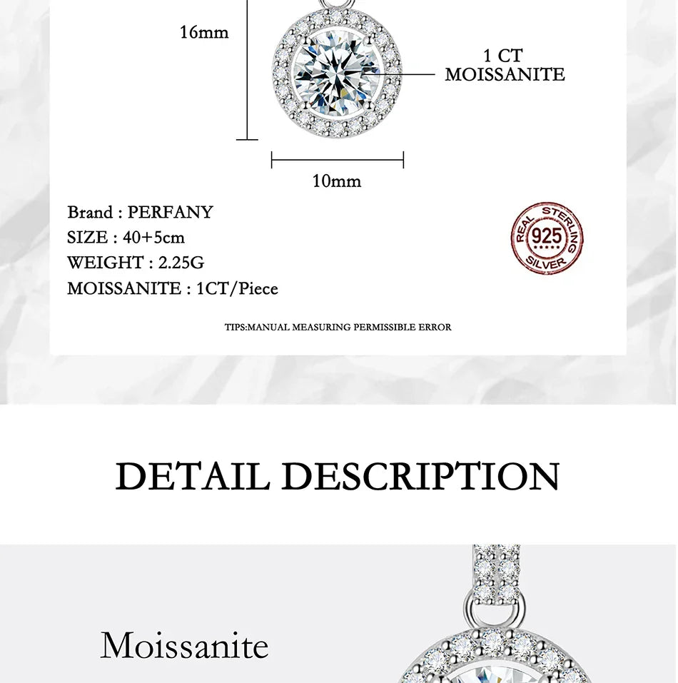 1-5CT Moissanite Necklace for Women S925 Pure Silver Round Laboratory Diamond Pendant Fashionable Wedding Luxury Jewelry