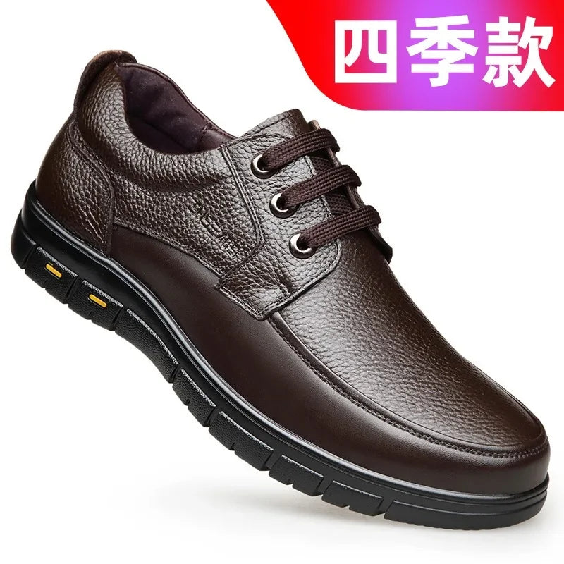 Men PU leather Casual Shoes Soft Sole Lace-up Luxury Brand Middle-aged Old Man Dad Lightweight Loafers Shoes  Zapatillas