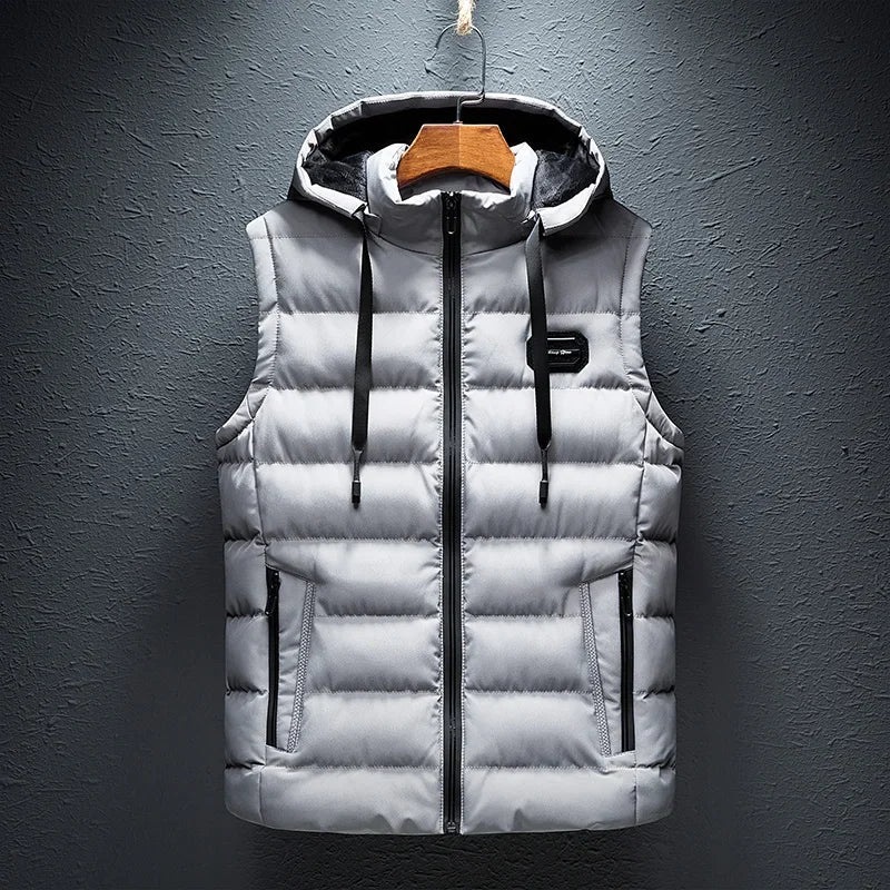 New Hooded Casual Vest Jacket for Men Autumn Winter Warm Sleeveless Jacket Fashion Comfortabel Zipper Waistcoat Plus Size M-6XL