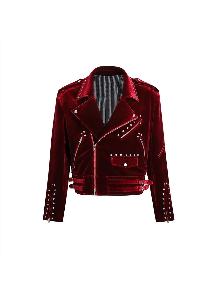 Spring Autumn Cool Short Soft Velvet Moto & Biker Jacket Men Zipper Elegant Chic Stylish Luxury Designer Emo Clothes
