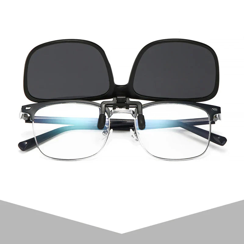 KLASSNUM Clip Polarized Sunglasses Square Men Clip On Glasses Flip-up Frames Sunglasses Covers Blue Night Vision Color Lens 2025