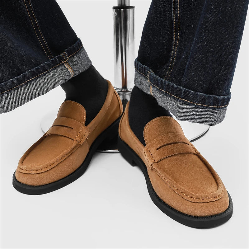 Handmade Mens Leather Loafers Non Slip Slip on Walking Flats Breathable Outdoor Casual Shoes for Man Work Office Driving Shoes