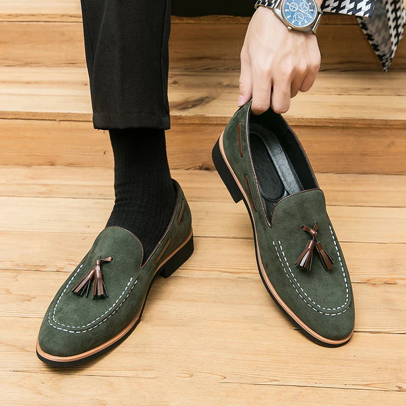 Korean version of the trend of British leather shoes men's frosted leather loafers casual fringe breathable slip-on beans