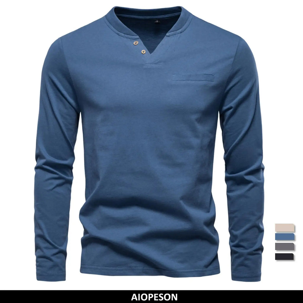 High Quality Men's long sleeve t-shirt Fashion pure 100% cotton henley collar T shirt man polera manga larga hombre