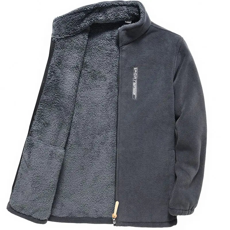 Men's Fleece Zip Up Outerwear Zipper Fleece-lined Stand Collar Thickened Outdoor Jacket Windproof Polar Fleece Coldproof Jackets