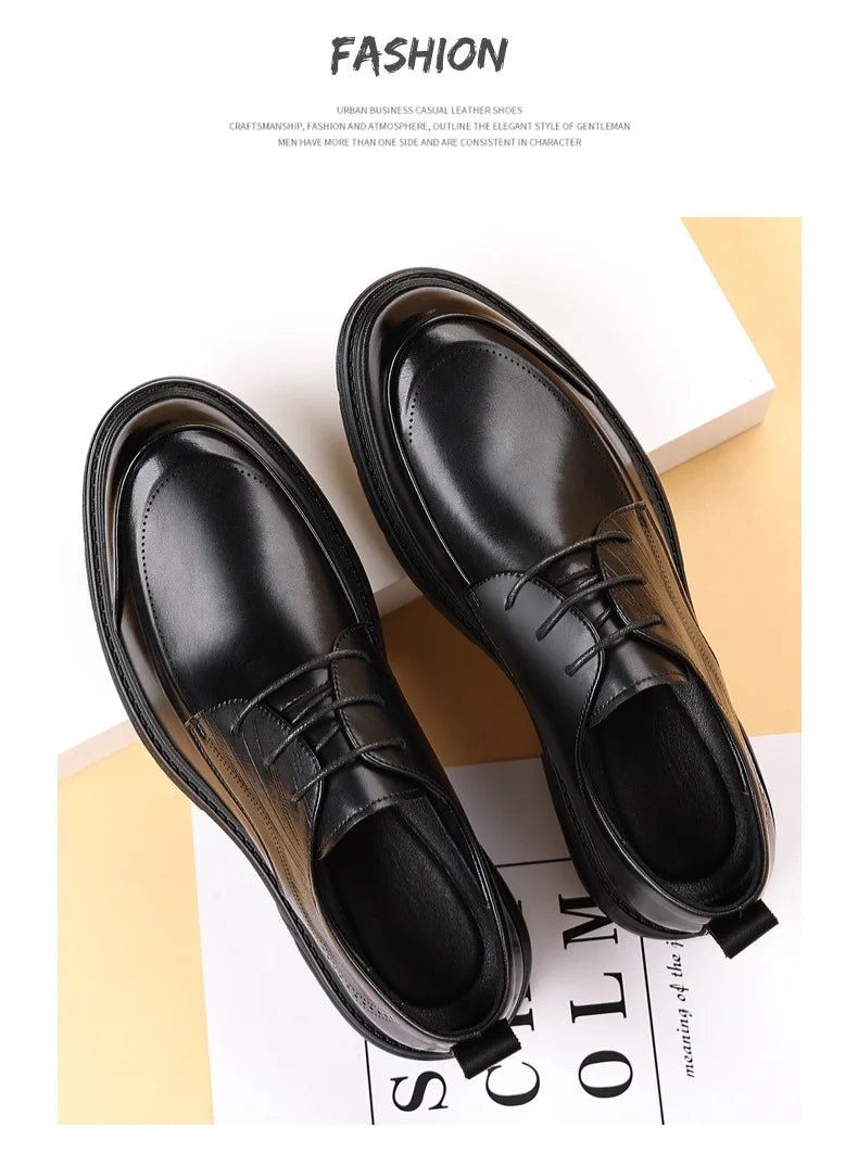British Retro Formal Leather Shoes for Men Autumn New Designer Platform Dress Shoes Male Fashion Lace Commuter Office Shoe Man