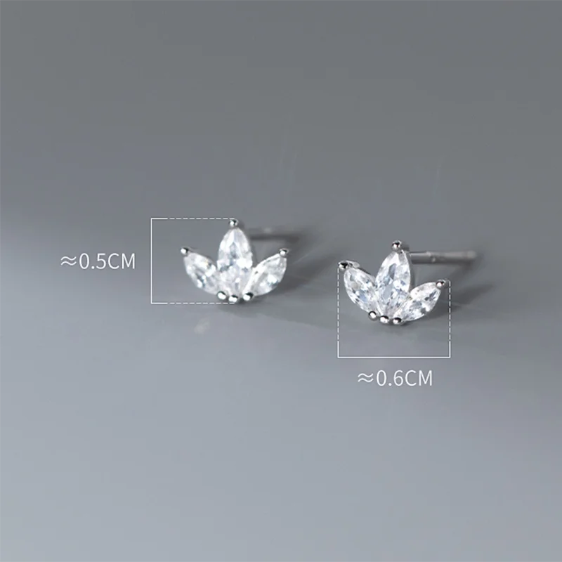 925 Sterling Silver Shiny Small Leaf Zircon Stud Earrings for Women Fashion Korean Teen Crown Piercing Pendientes Jewelry