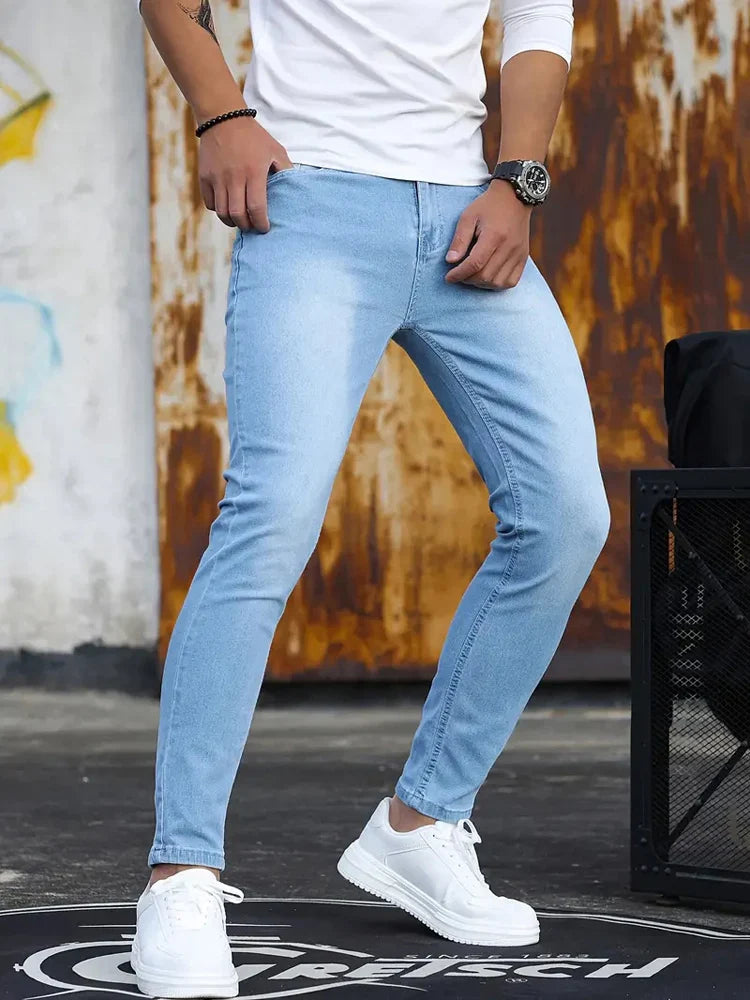 Men's Jeans Ripped Stretch cotton Black Blue Slim Pencil Pants