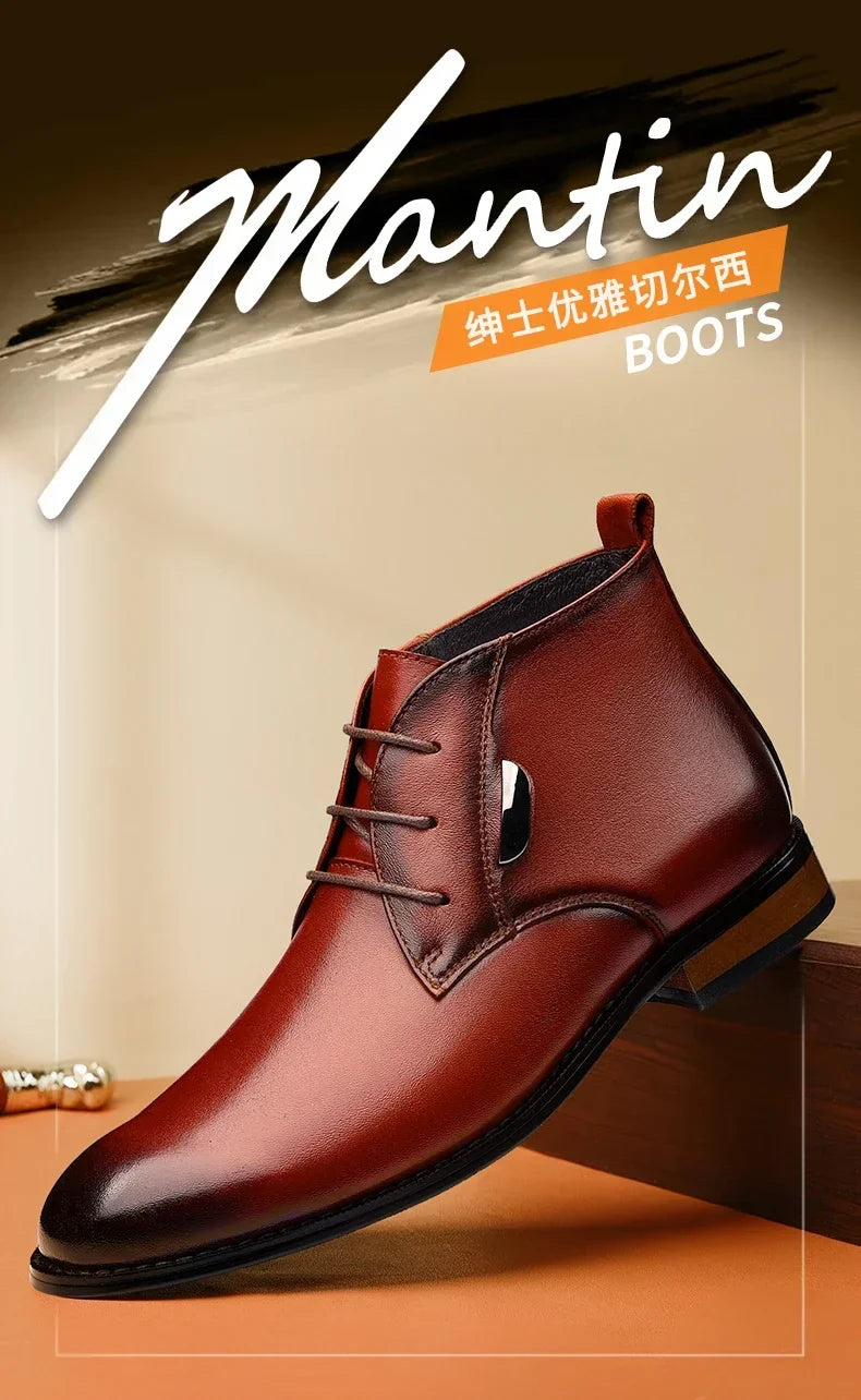 Men Flat/6CM Bussiness Elevator Shoes Genuine Leather Boots Autumn Winter Warm Ankle Boots for Men Botas Hombre Plus Size 37-47