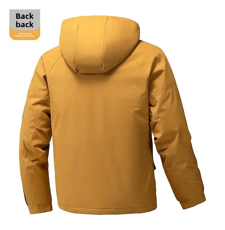 Thick Padded Waterproof Jacket Men Outdoor Softshell Zip Up Hooded Jacket Windbreaker Hiking Camping Coat Autumn Winter Overcoat